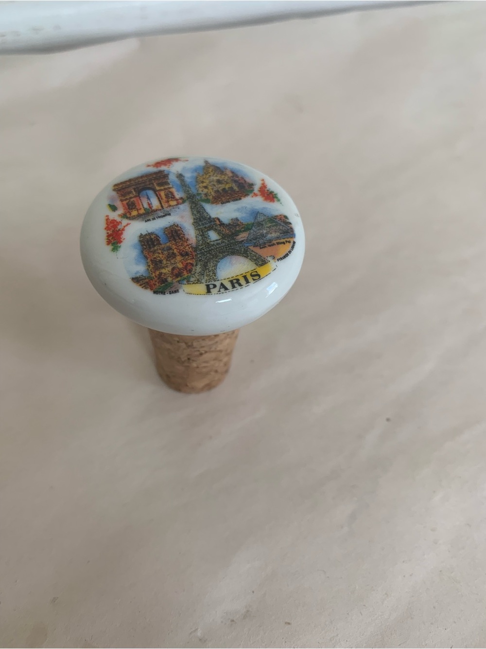 Vintage Paris Landmark Bottle Stopper Ceramic Eiffel Tower Souvenir Cork